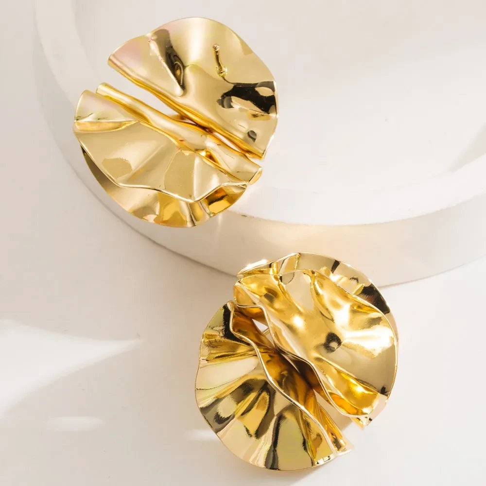 Metal Petal Flower Stud Earrings