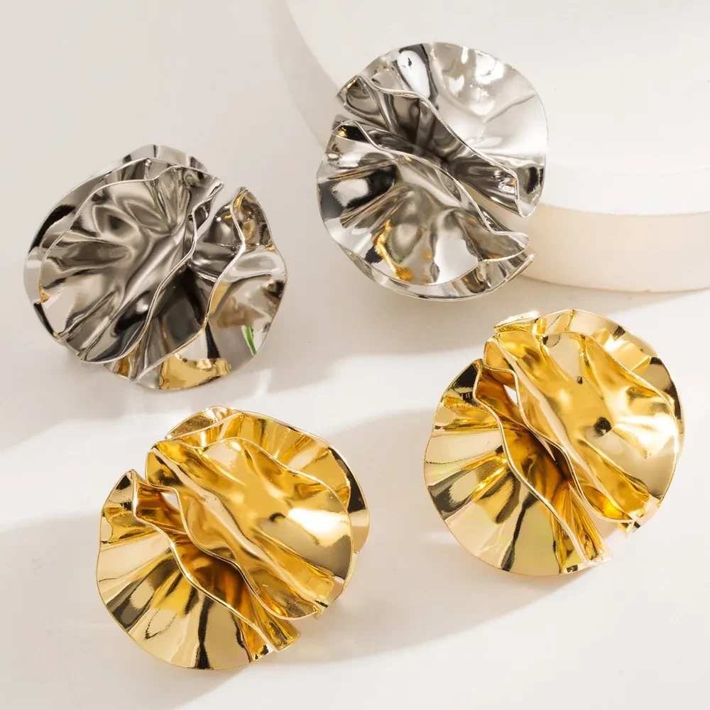 Metal Petal Flower Stud Earrings