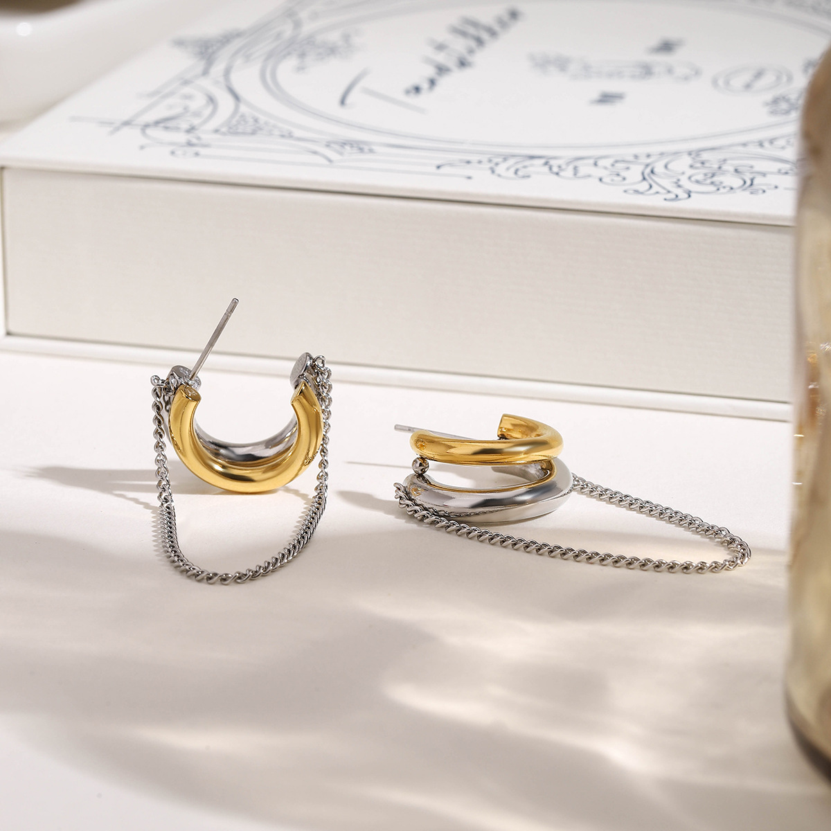 European And American Ins Titanium Steel Gold And Silver Color Matching Tassel Lines Simple Fashion Non-fading Earrings