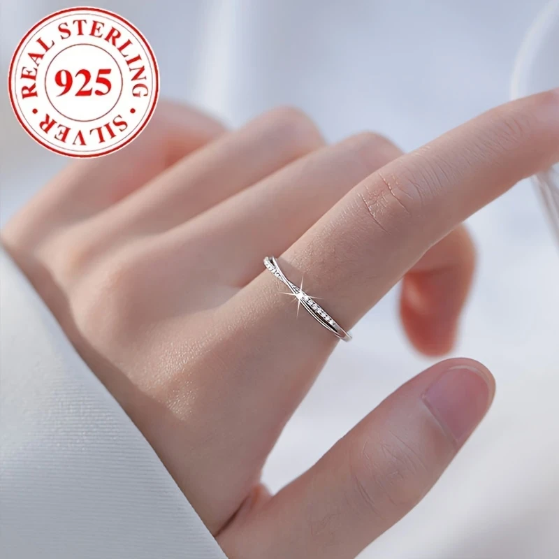 Luxury S925 Silver Plated Open Ring for Women | Adjustable Fit with Synthetic Cubic Zirconia, March Birthstone, Perfect for Daily Wear & Gift Occasions