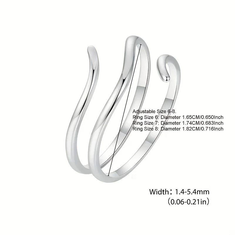 Elegant 925 Sterling Silver Adjustable Twist Ring | Hypoallergenic Multi-Layered Spiral Design, Unisex Party Jewelry Accessory