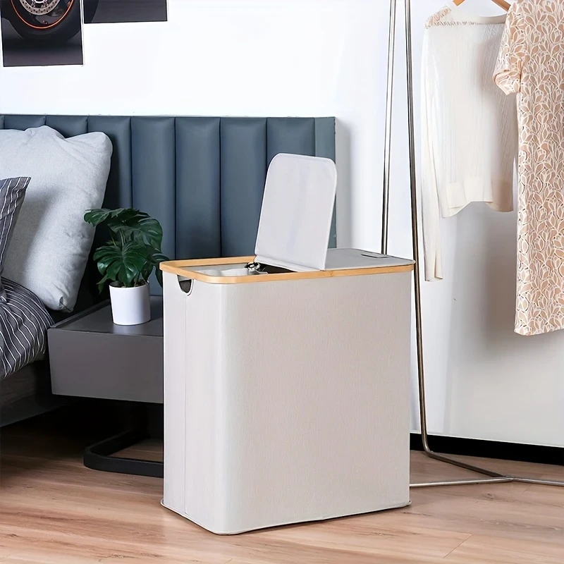 3pcs Set White Double-Bag Laundry Basket with Lid