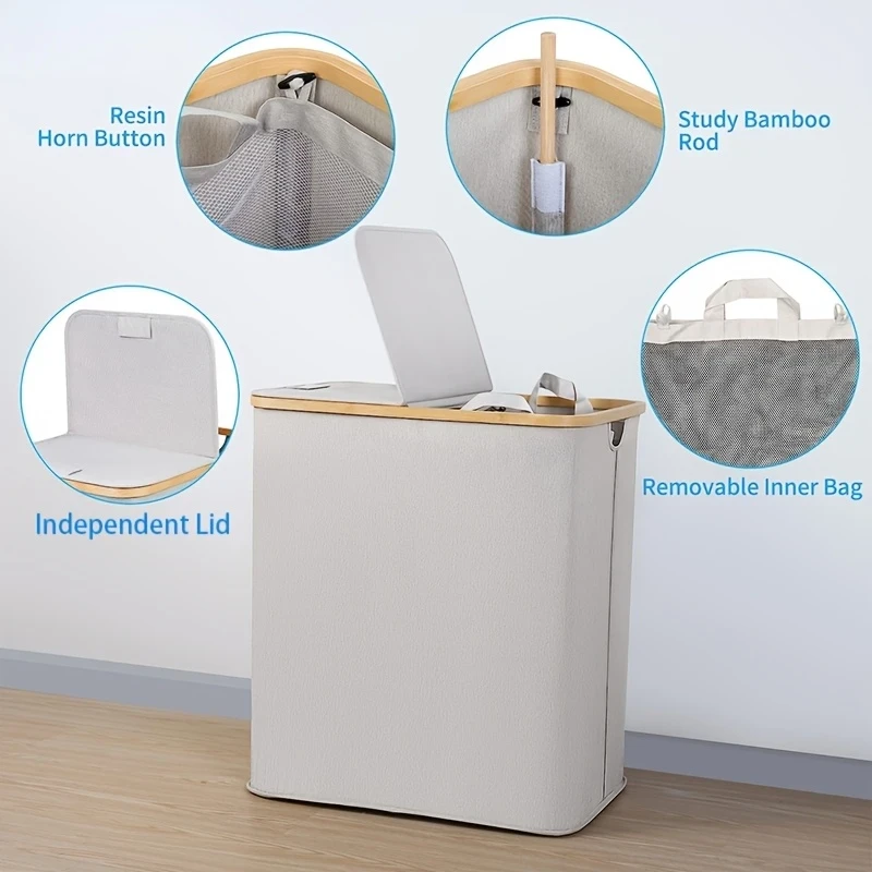 3pcs Set White Double-Bag Laundry Basket with Lid