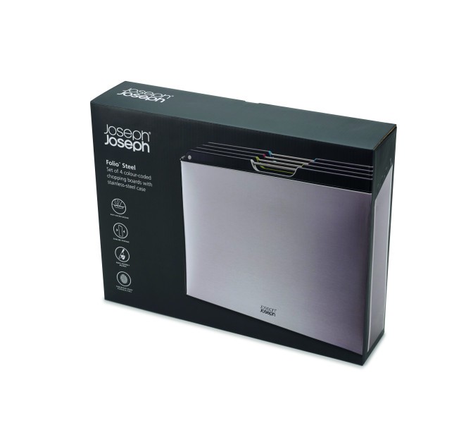 Folio Steel 4-piece chopping board set  Stainless Steel  - Joseph Joseph