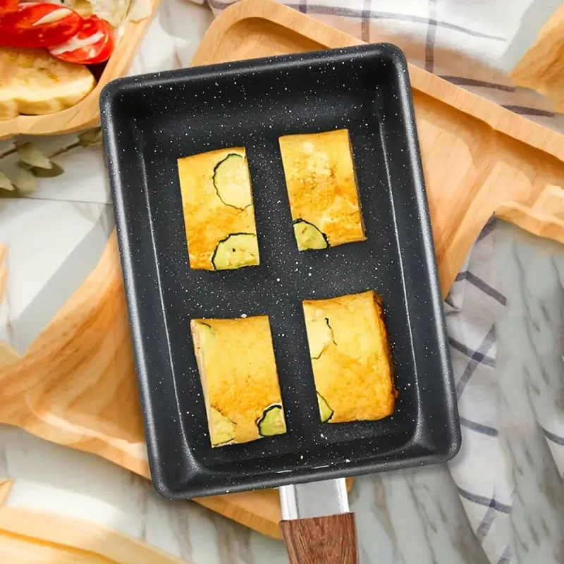 1pc Authentic Japanese Tamagoyaki Pan with Non-Stick Coating and Imitation Wood Handle