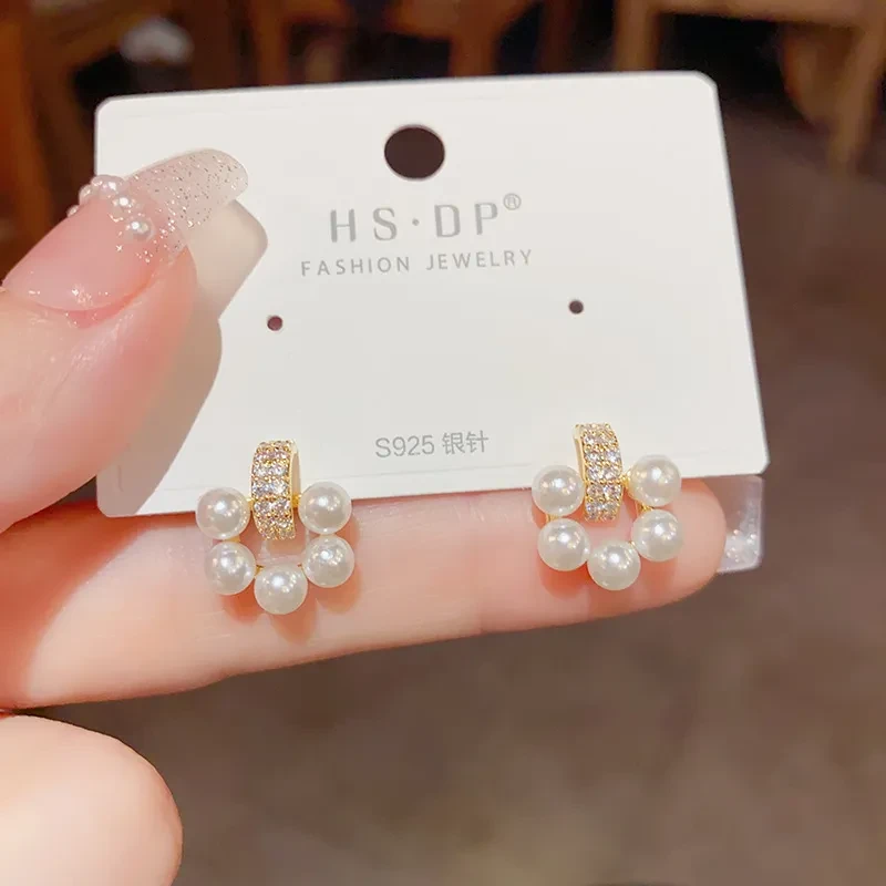 Niche Design Micro Inlaid Pearls Zircon Stud Earrings For Women