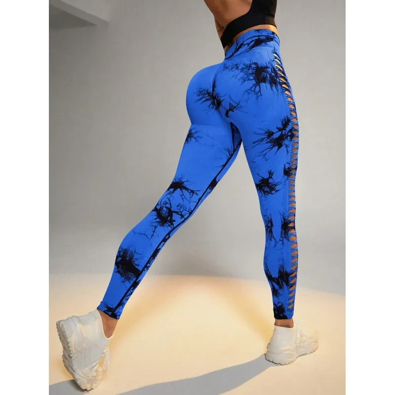 Hollow Tie Dye Printed Yoga Pant Slim Pants For Women