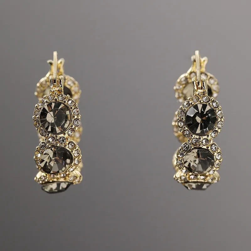 High-grade Gray Diamond Ring Ear Clip Earrings For Women