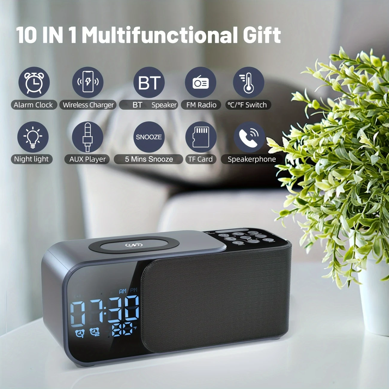 Wireless Charging Alarm Clock Radio