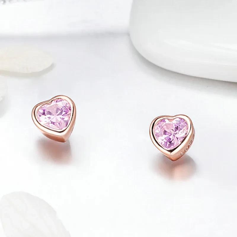 Sterling Silver Bright Heart-shaped Zirconium Diamond Cute Earrings