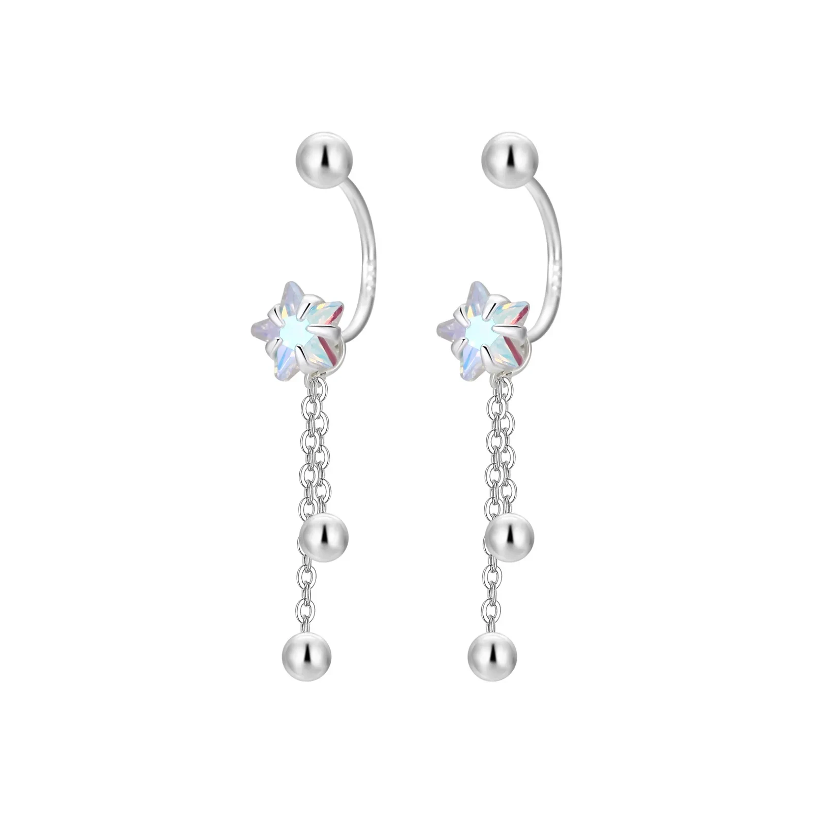 S999 Sterling Silver Screw Tightening Buckle XINGX Tassel Ear Bone Stud Earrings