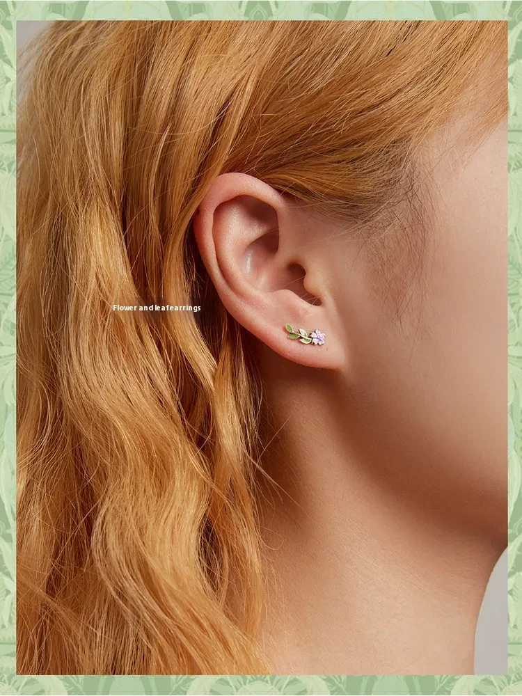 S925 Silver Jewelry Personalized Fashion Flower Leaves Sterling Silver Stud Earrings