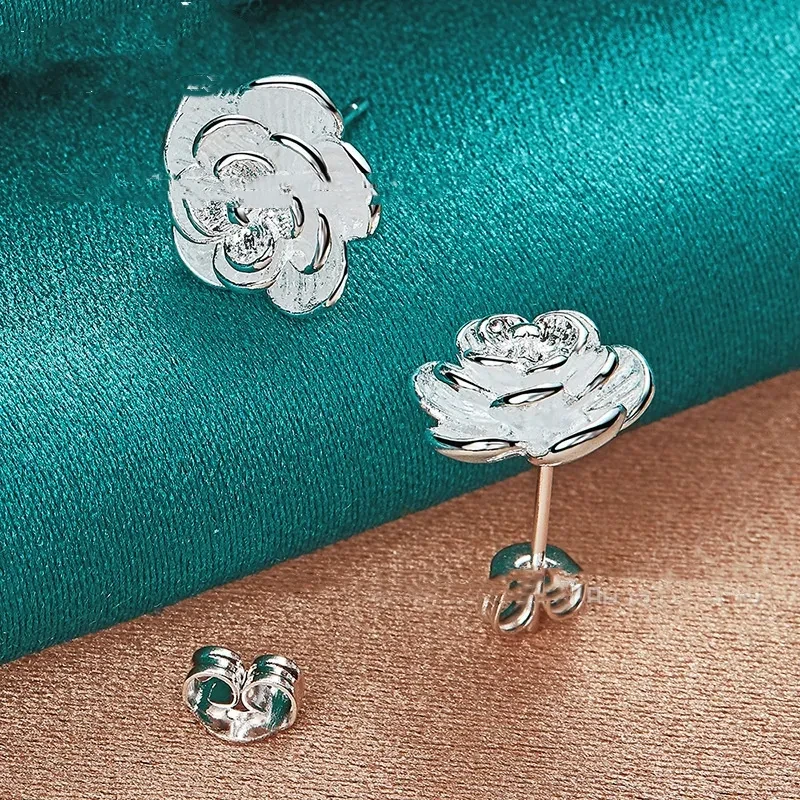 Silver Rose Stud Earrings Female Accessories
