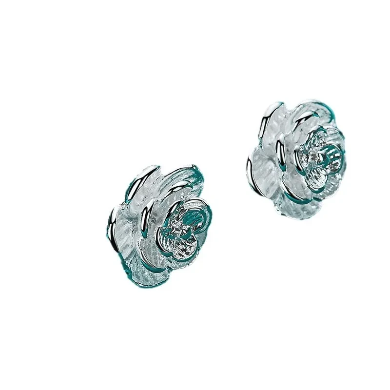 Silver Rose Stud Earrings Female Accessories