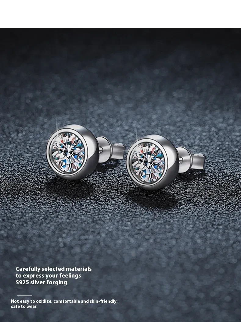 S925 Sterling Silver Classic Bubble Round Beads Moissanite Earrings