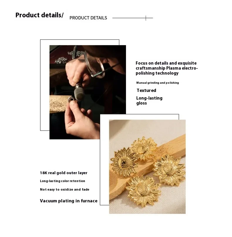 Gold Earrings Vintage Metal Sunflower