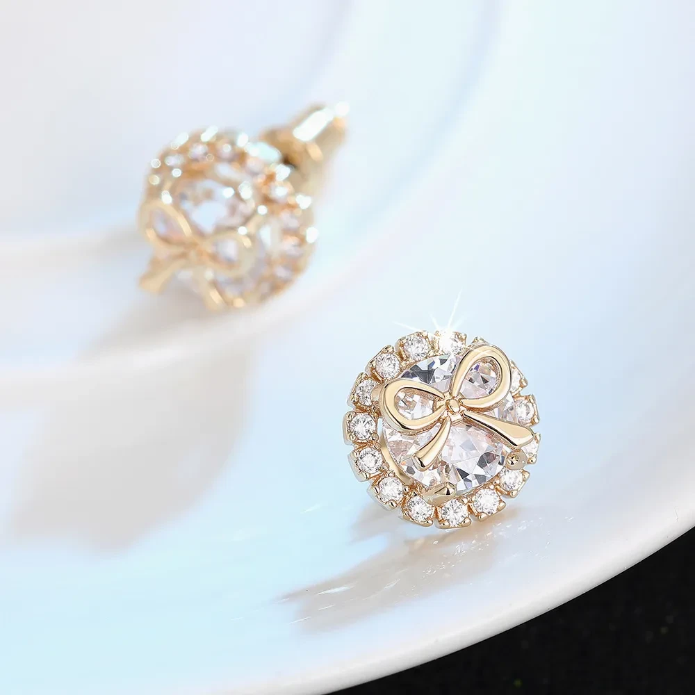 Bow Stud Earrings Sweet Accessory Micro Inlaid Zircon