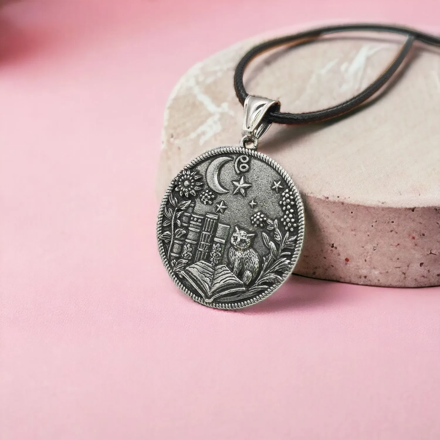 Wizard Cat Reading Witchcraft Pendant Necklace