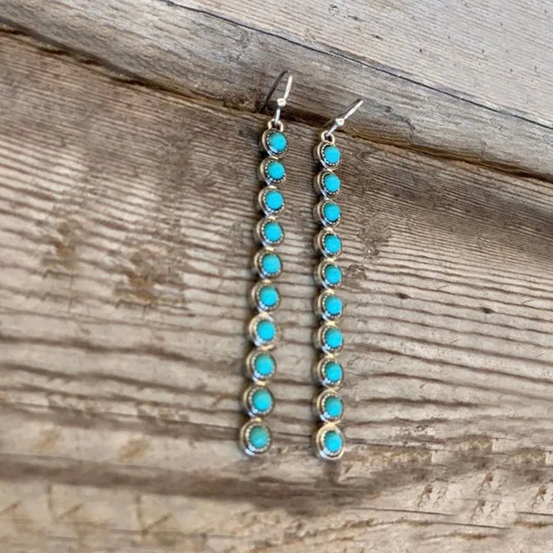 Retro Long Turquoise Earrings