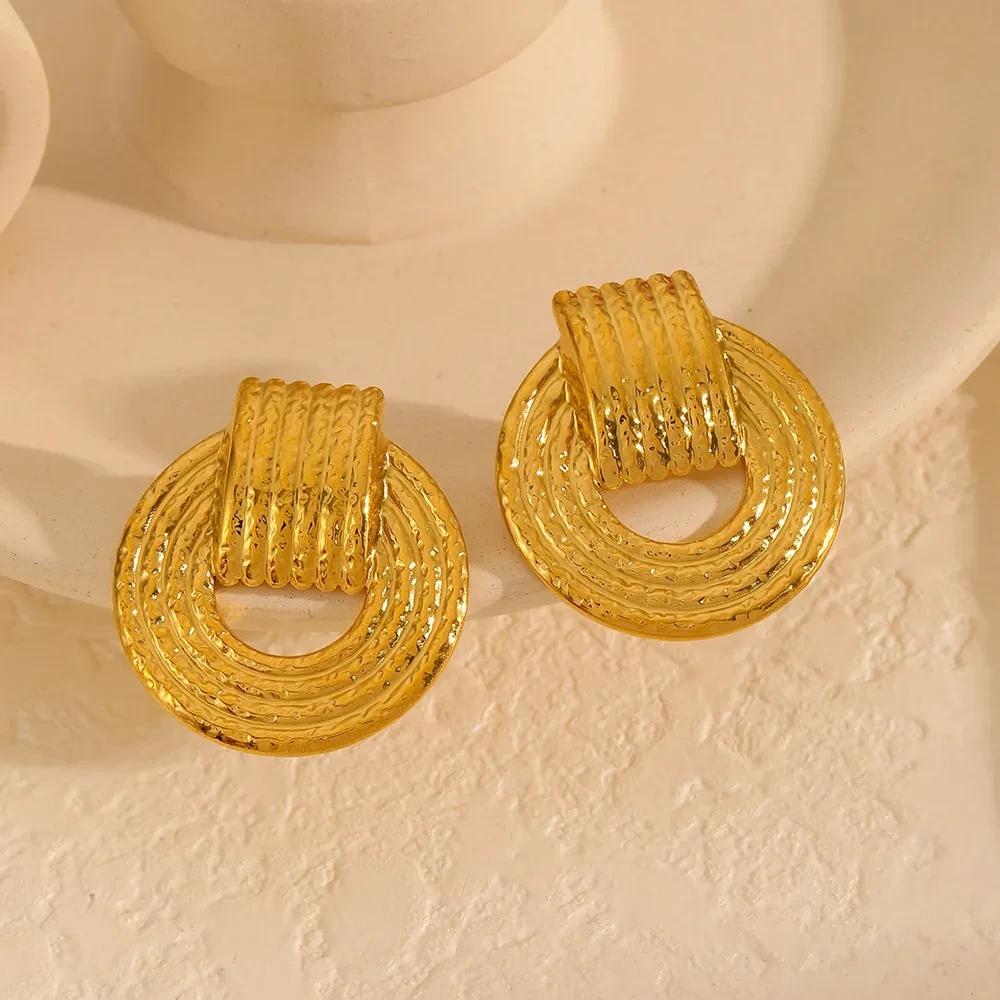 Hammered Compass Titanium Steel Earrings Exaggerated