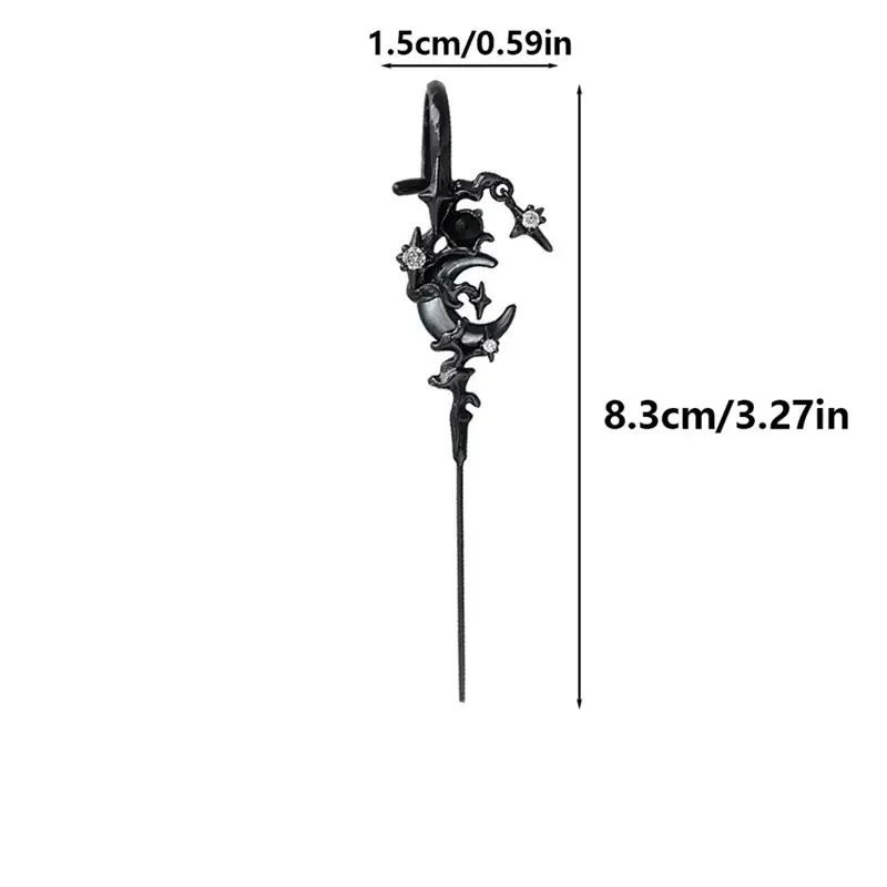 Gothic Vintage Star and Crescent Moon Rhinestone Dangle Earrings