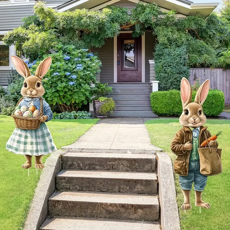 2pcs Classic Easter Bunny & Egg Yard Decorations