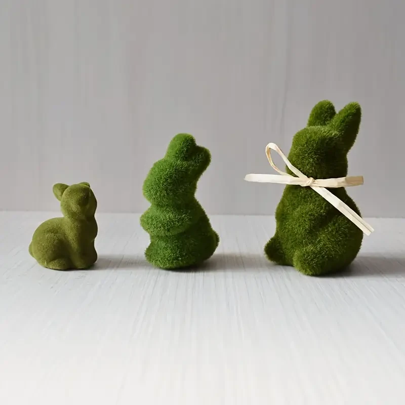 3 Vintage Green Mossy Easter Bunny Decorations