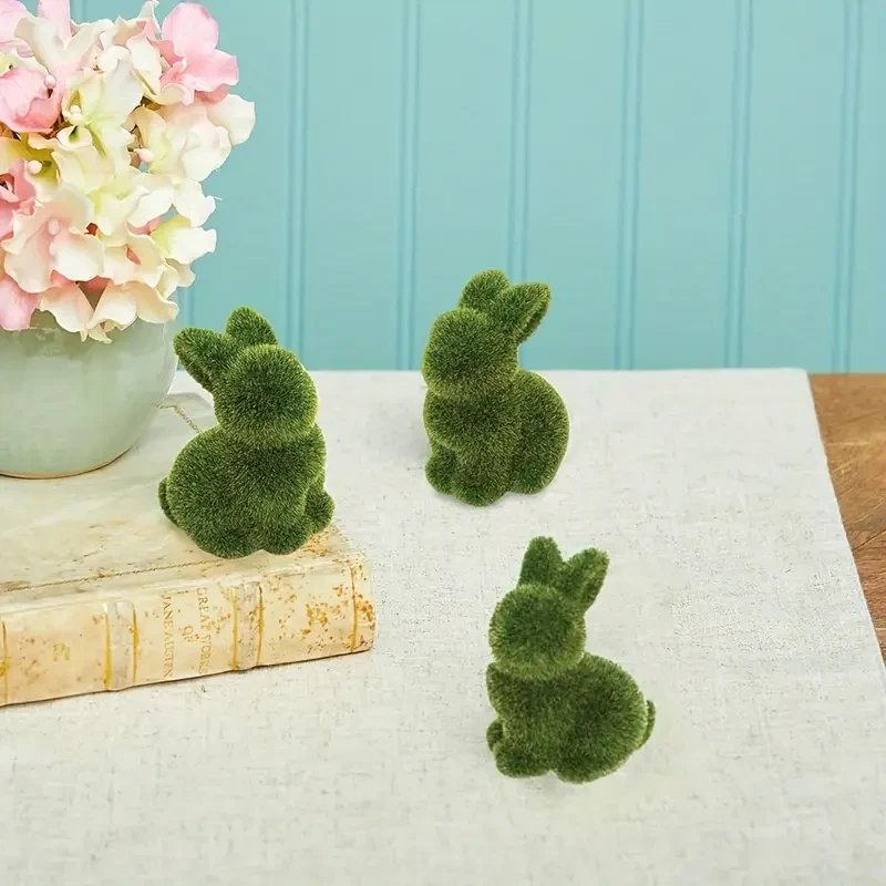 3 Vintage Green Mossy Easter Bunny Decorations