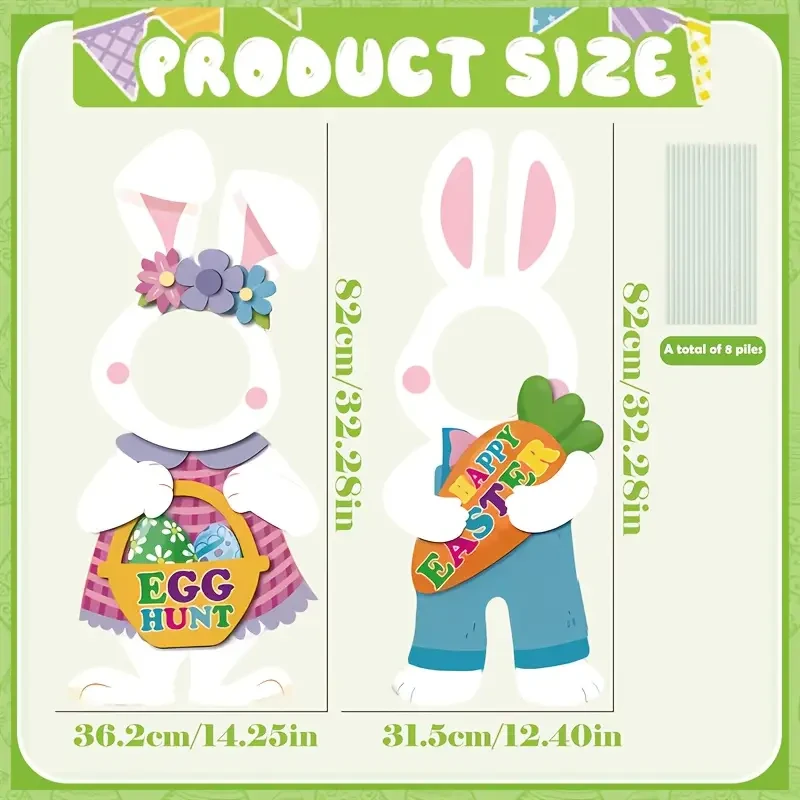 2pcs Easter Bunny Yard Signs with Stakes