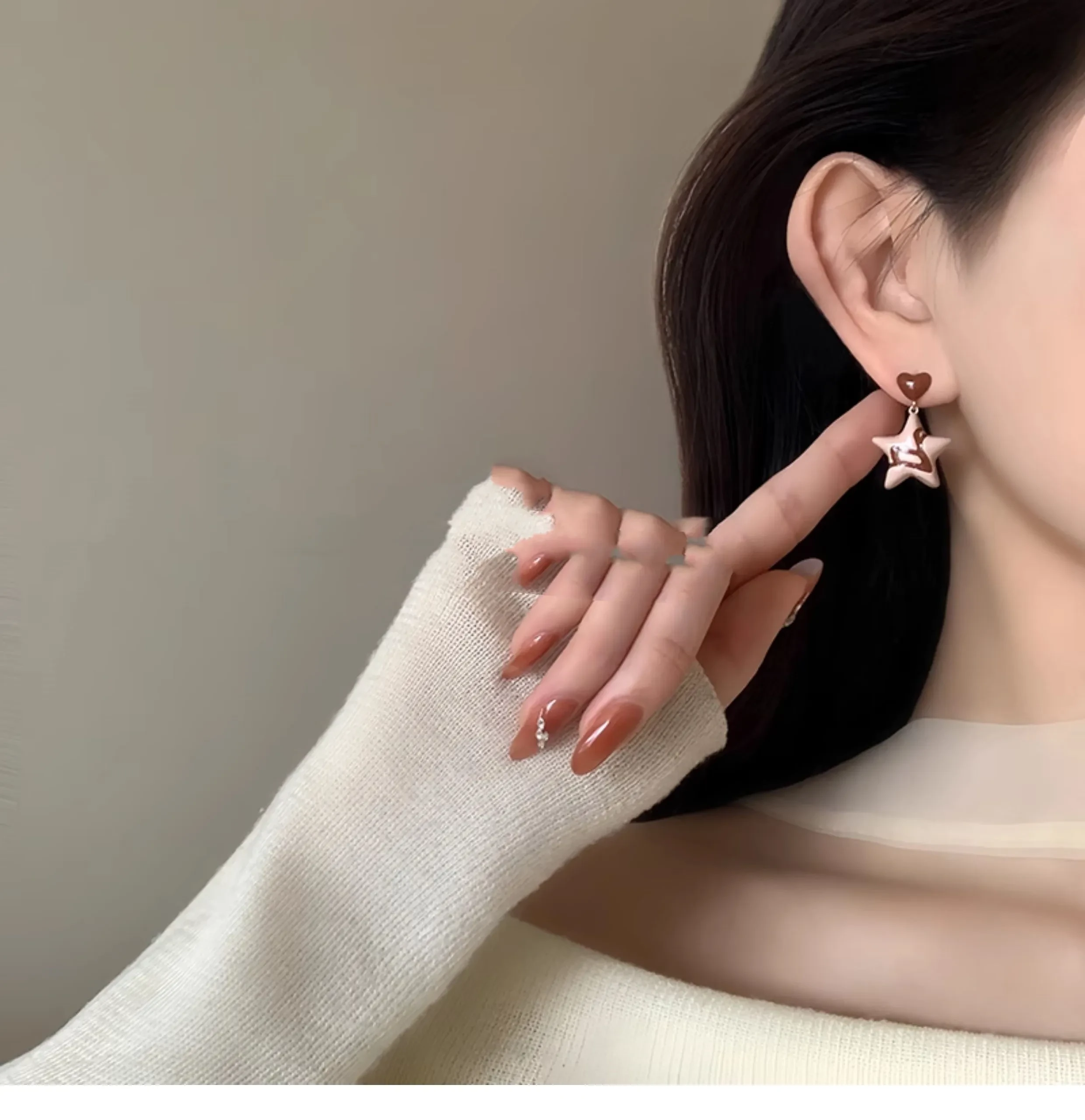 Brown Five-pointed Star Temperament Unique Earrings