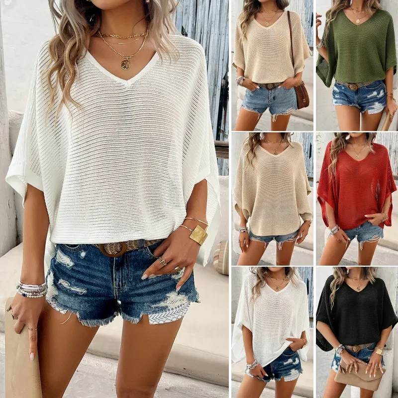 V-neck Bat Sleeve Summer Top