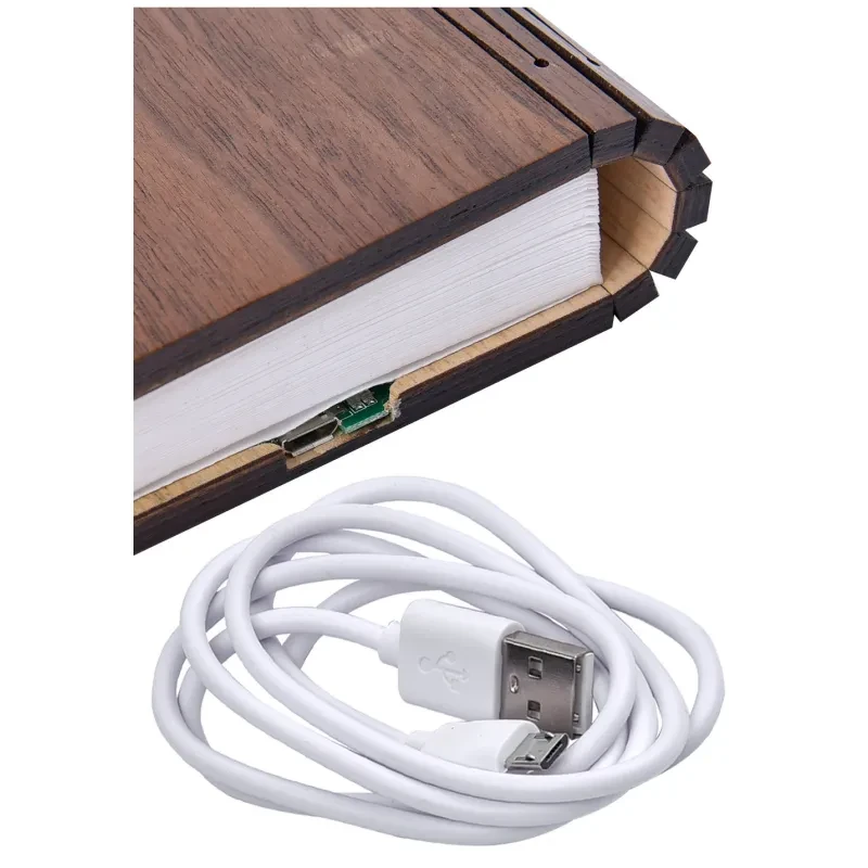 LED Night Light Folding Book Light USB Port Rechargeable Wooden Magnet Lamp