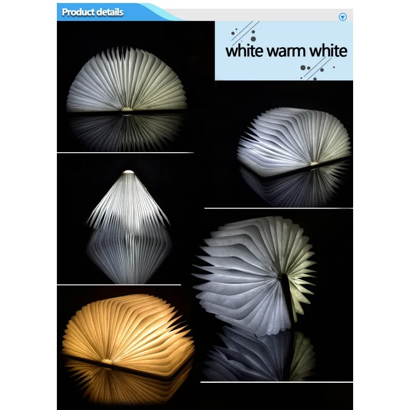 LED Night Light Folding Book Light USB Port Rechargeable Wooden Magnet Lamp