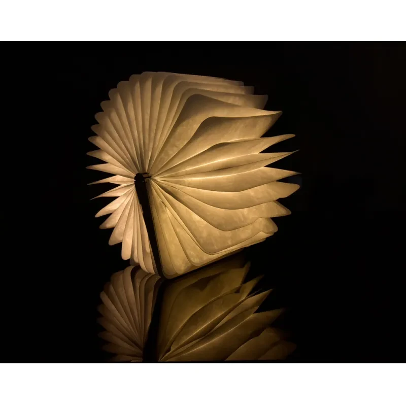 LED Night Light Folding Book Light USB Port Rechargeable Wooden Magnet Lamp