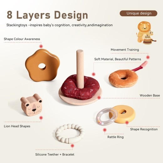 Baby Early Education Puzzle Lion Set Column Toy Wooden