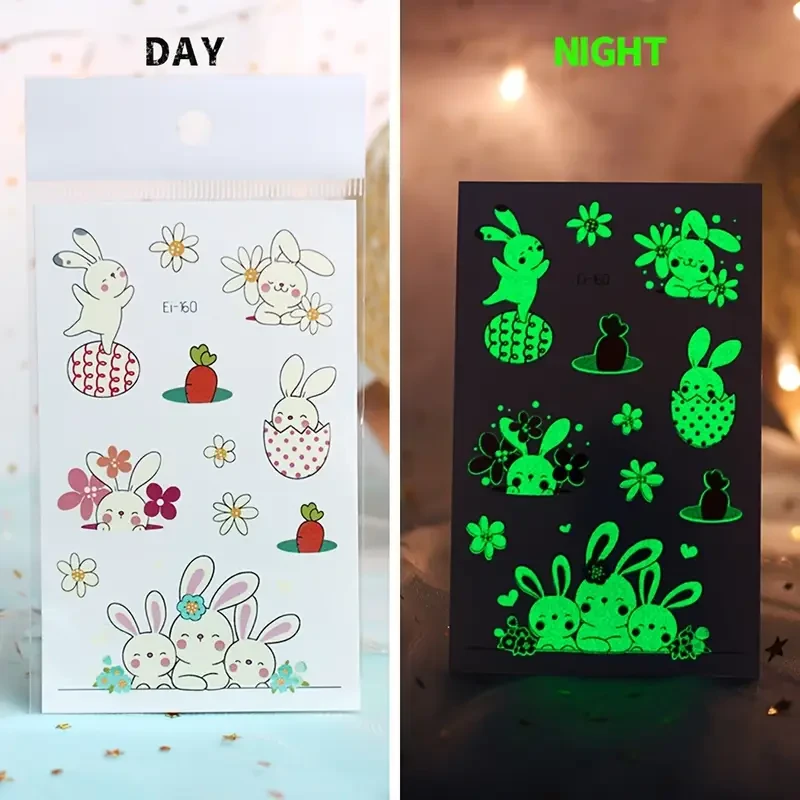 Sheets Glow-in-the-Dark Easter Temporary Tattoo Stickers