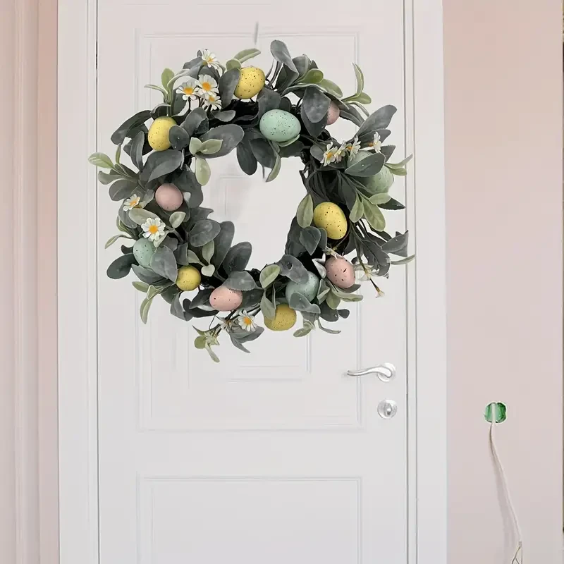 Elegant 45.72cm Easter Wreath with Pastel Eggs and Daisies