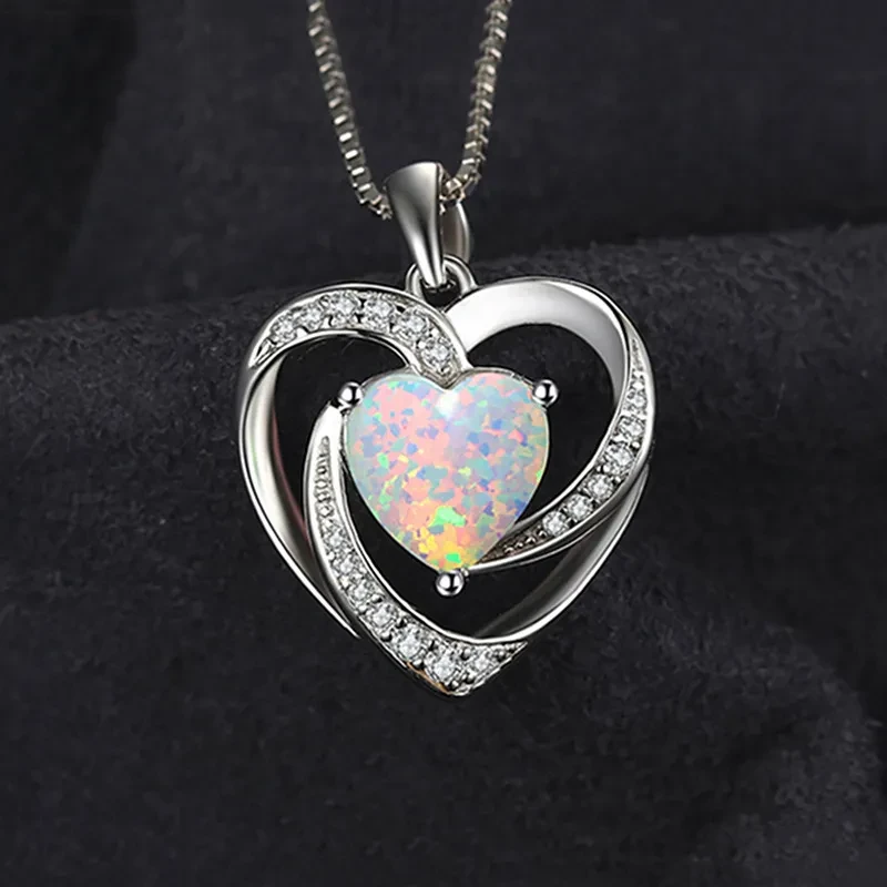 Heart-shaped synthetic opal fashion pendant