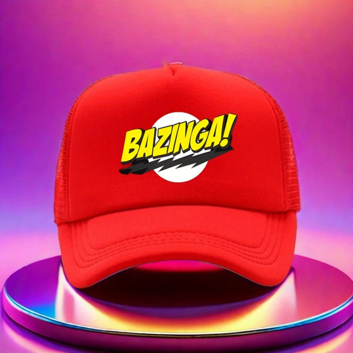 1pc Adjustable Golf Baseball Cap with Bold BAZINGA! Graphic Print  Black Textile Material Hat for Hiking, Running, and Casual Wear