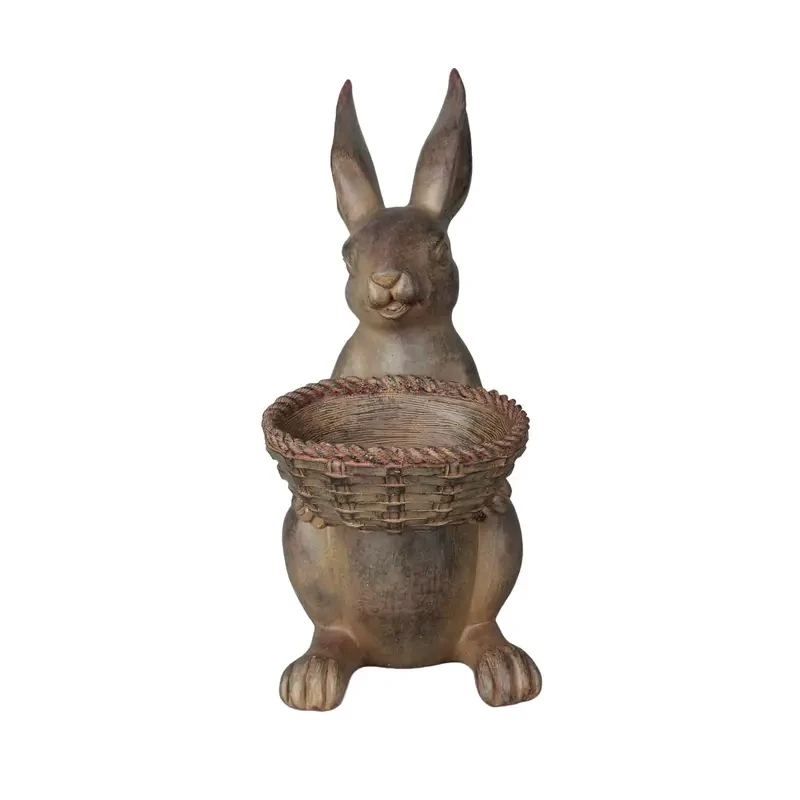Charming Chocolate Bunny Garden Statue with Pot