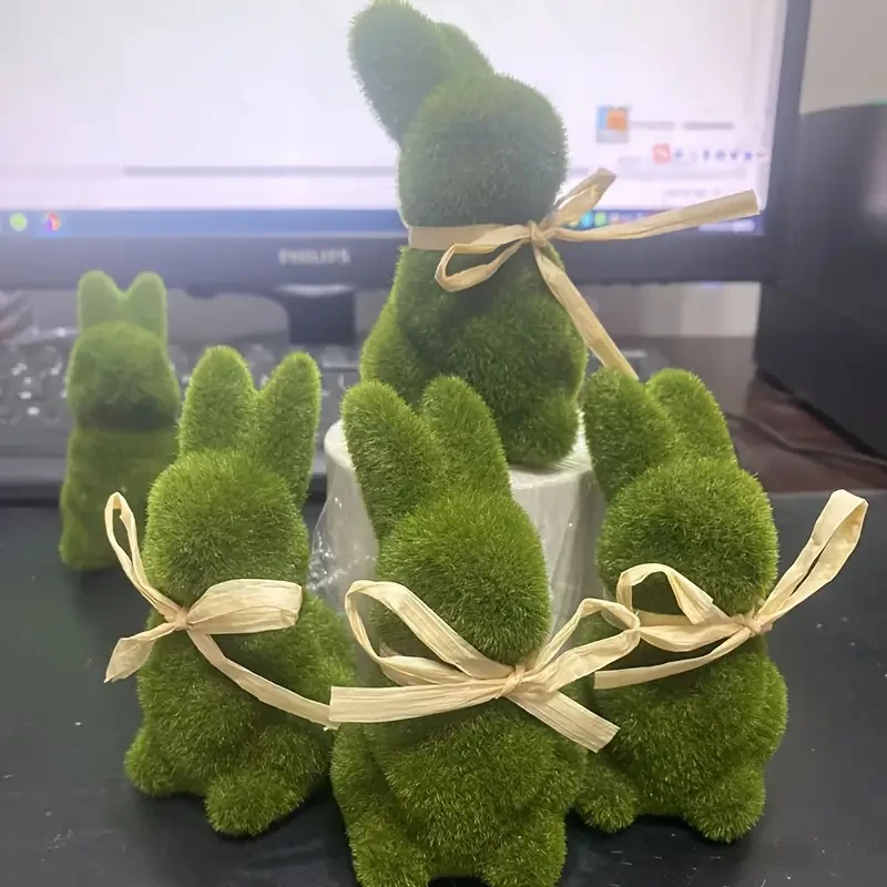 Easter Decoration Bunnies: Moss-Finished Resin Rabbit Figurine