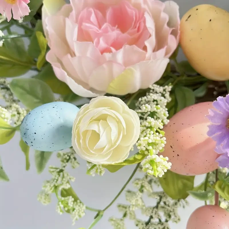 Easter Peony Wreath with Colorful Eggs