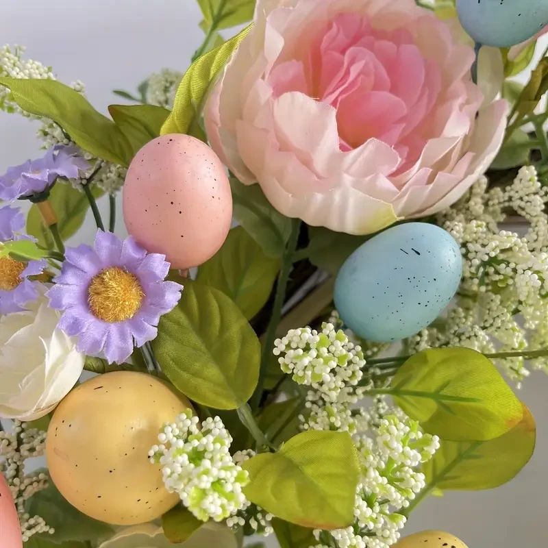 Easter Peony Wreath with Colorful Eggs