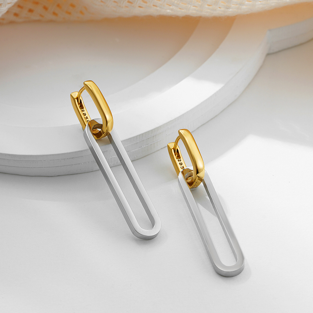 Gold And Silver Two-color Detachable Dual-wear-style Long Earrings Geometric