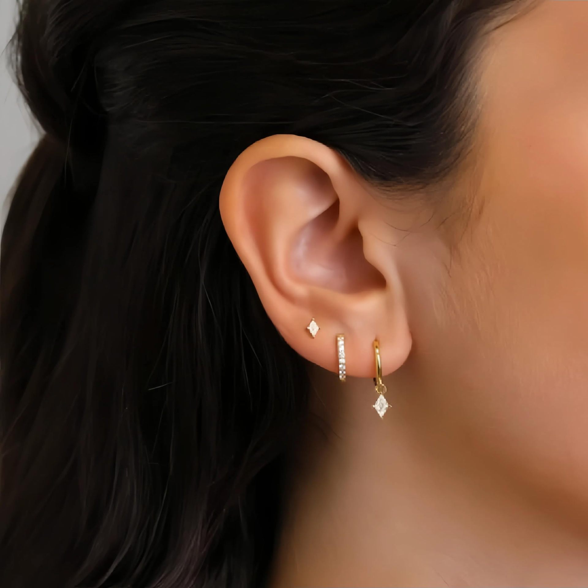 Brass Gold Plated European And American Inlaid Zircon Fashion Diamond Pendant Women's Earrings Three-piece Set