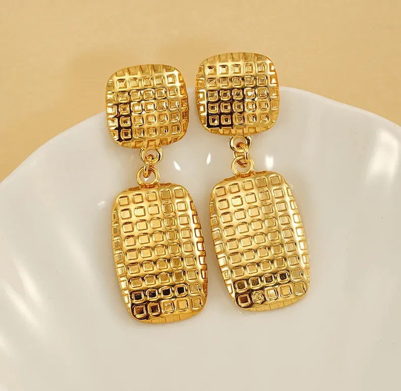 Women's Stainless Steel Square Textile Stud Earrings Retro