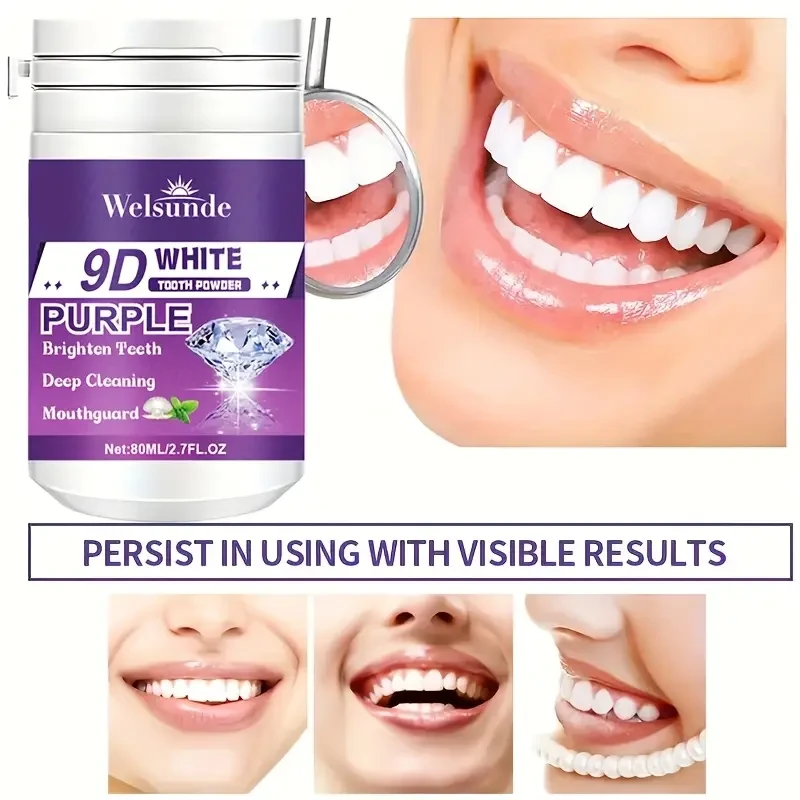 2pcs WELSUNDE 9D White Purple Teeth Whitening Powder