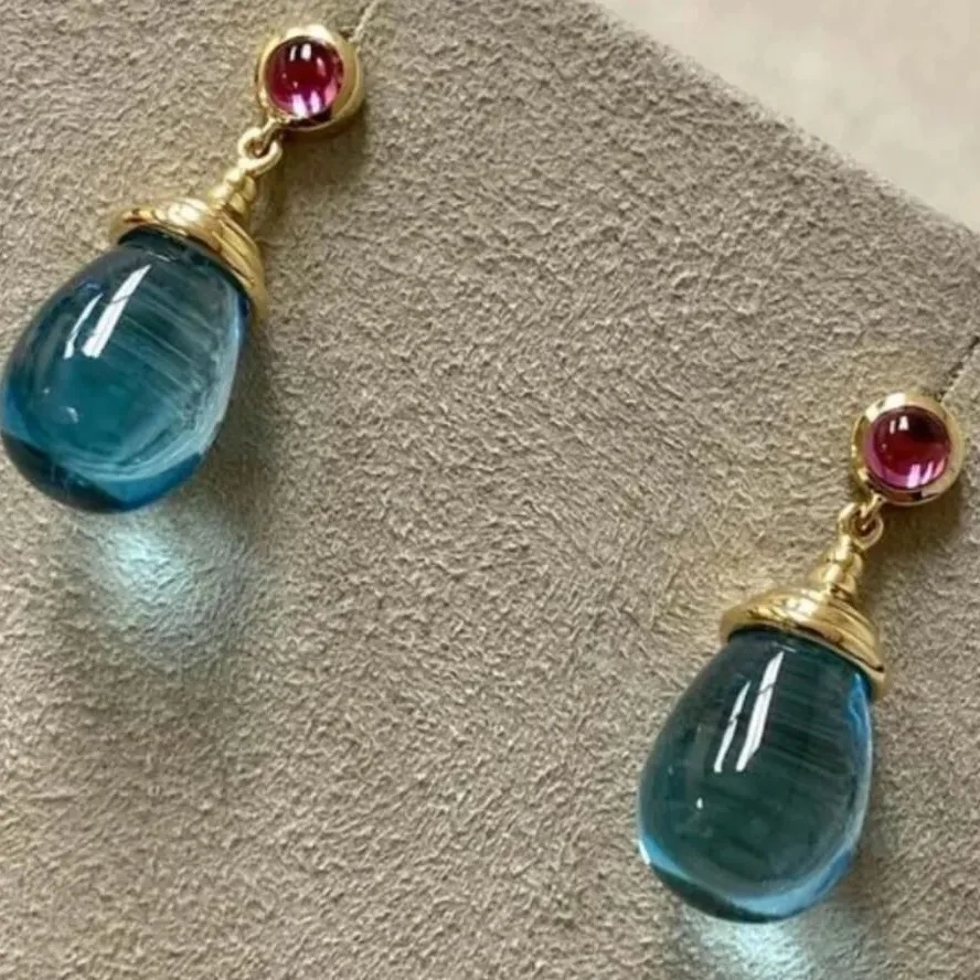 Gold Set Natural Stone Drop Earrings