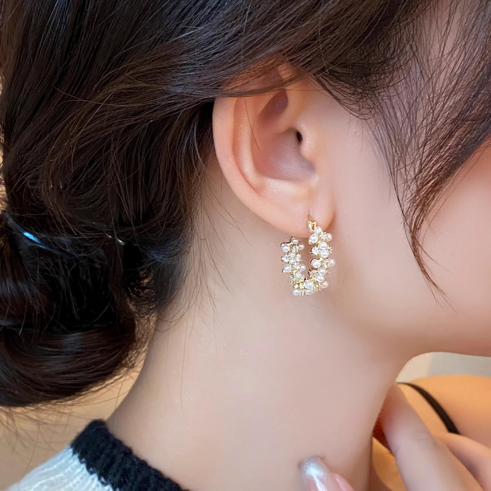 Multi-row Pearl Zircon Earrings