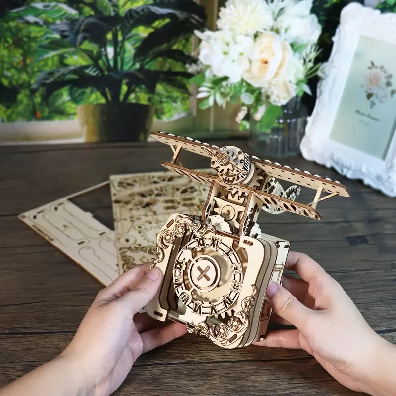 3D Wooden Airplane Puzzle Music Box